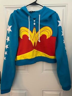 Dolls Kill Teal Cropped Zip Hoodie with White Drawstrings